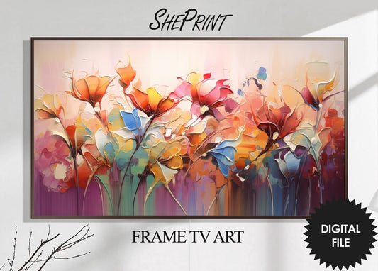 Samsung Frame TV Art, Summer Flowers Abstract Art, Floral Art Oil Painting, Digital TV Art, Instant Download 