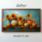 Samsung Frame TV Art, Sunflowers and Pumpkins Oil Painting, Fall Still Life preview in wooden frame