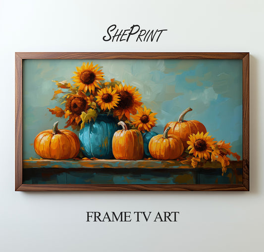 Samsung Frame TV Art, Sunflowers and Pumpkins Autumn Still Life Oil Painting preiew