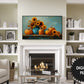 Samsung Frame TV Art, Sunflowers and Pumpkins Autumn Still Life Oil Painting preview in modern living room