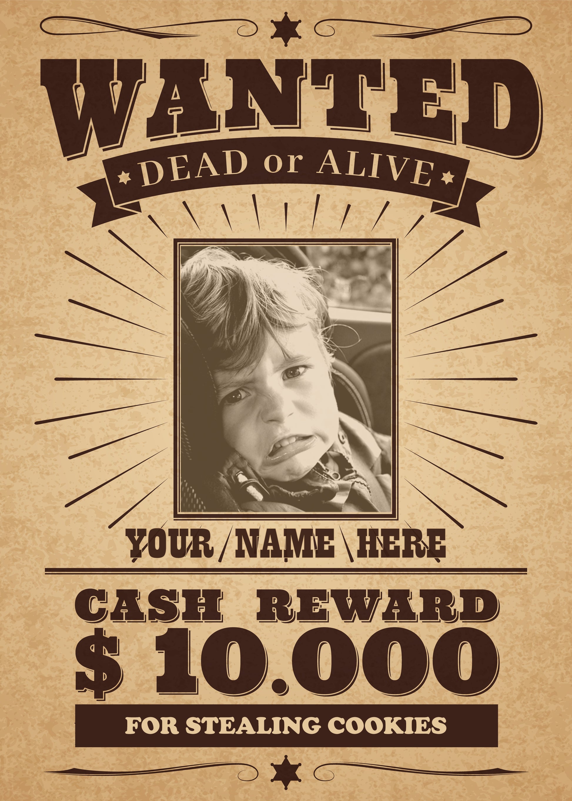 Free printable customizable wanted poster (Simple Personalized Wanted Poster, With Your Photo, Name and Crime, Ready in 1-2 Days, Print Up To 24x36inch, For Horizontal or Vertical Photo) free-printable-customizable-wanted-poster-simple-personalized-wanted-poster-with-your-photo-name-and-crime-ready-in-1-2-days-print-up-to-24x36inch-for-horizontal-or-vertical-photo