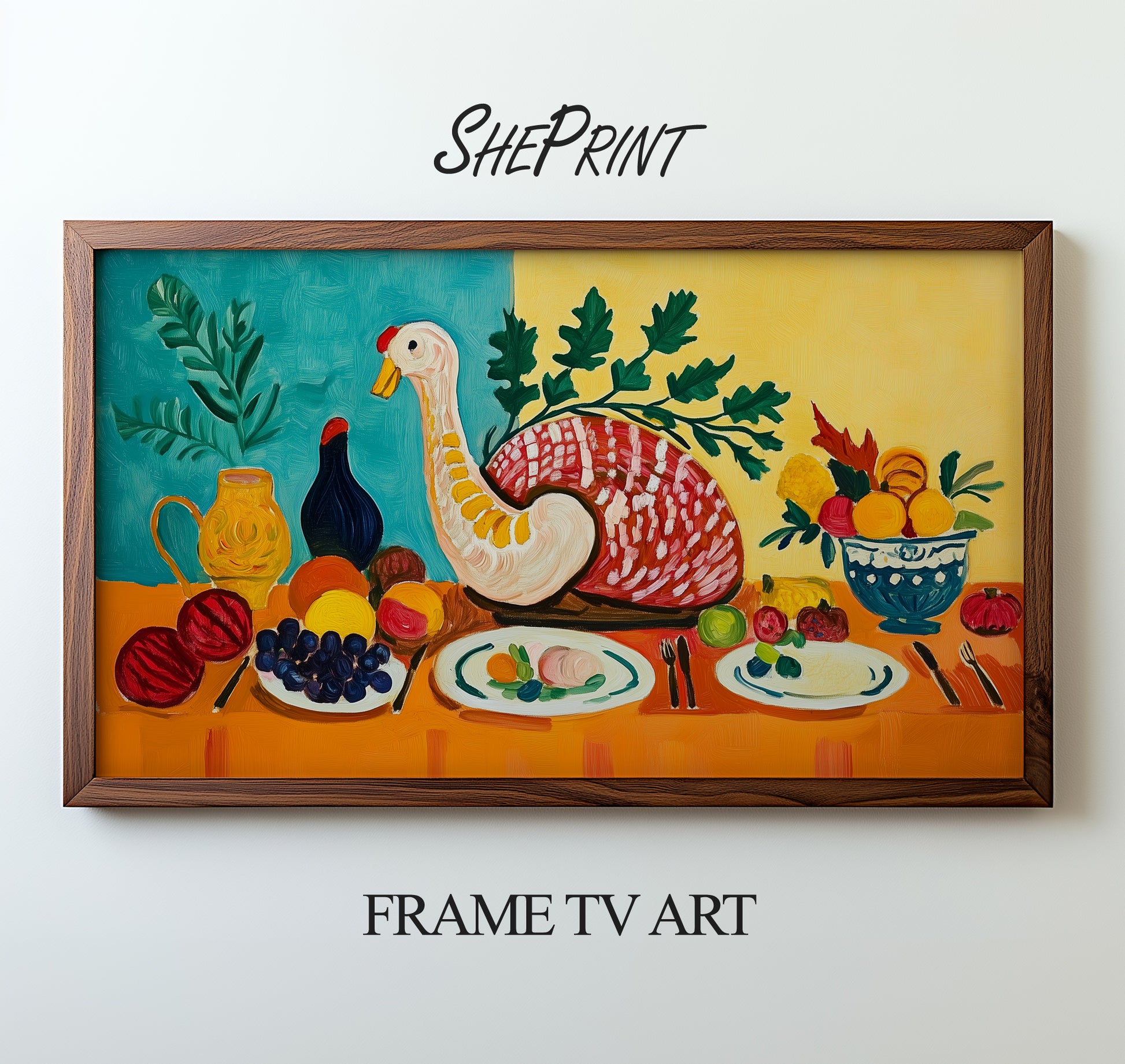 Samsung Frame TV Art, Thanksgiving Feast Painting, Naive Art preview