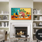 Samsung Frame TV Art, Thanksgiving Feast Painting, Naive Art, preview in modern living room