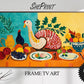 Samsung Frame TV Art, Thanksgiving Feast Painting, Naive Art, preview on wall