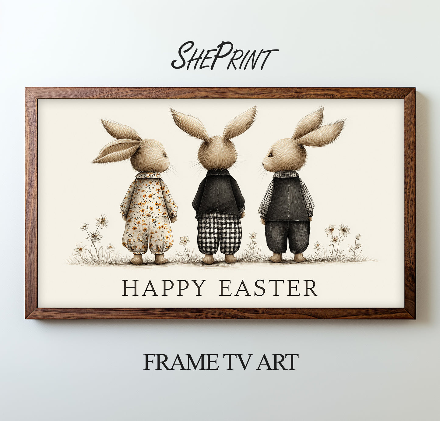 Three Vintage Easter Bunnies Frame TV Art | Instant Digital Download
