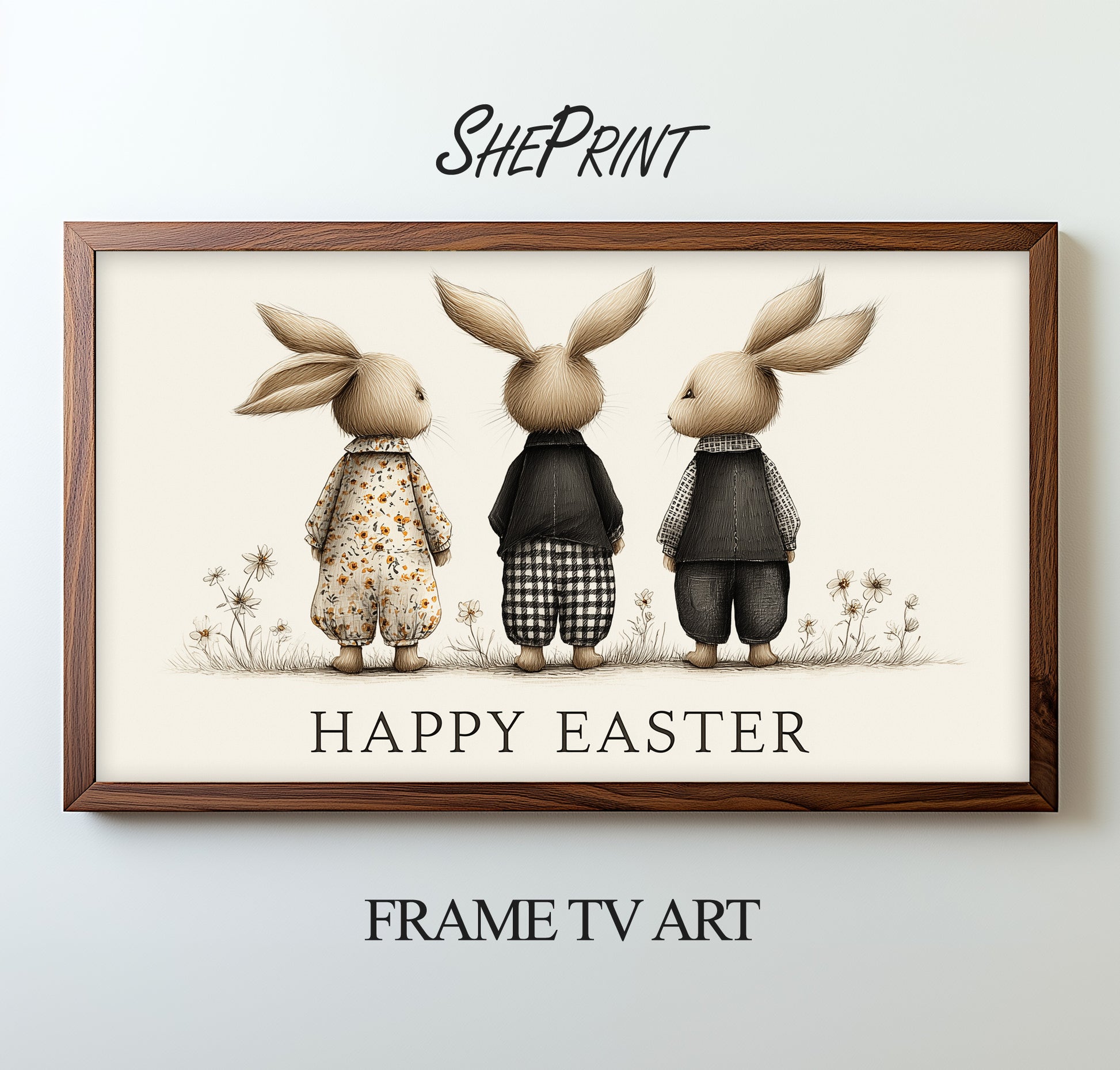 Three Vintage Easter Bunnies Frame TV Art | Instant Digital Download