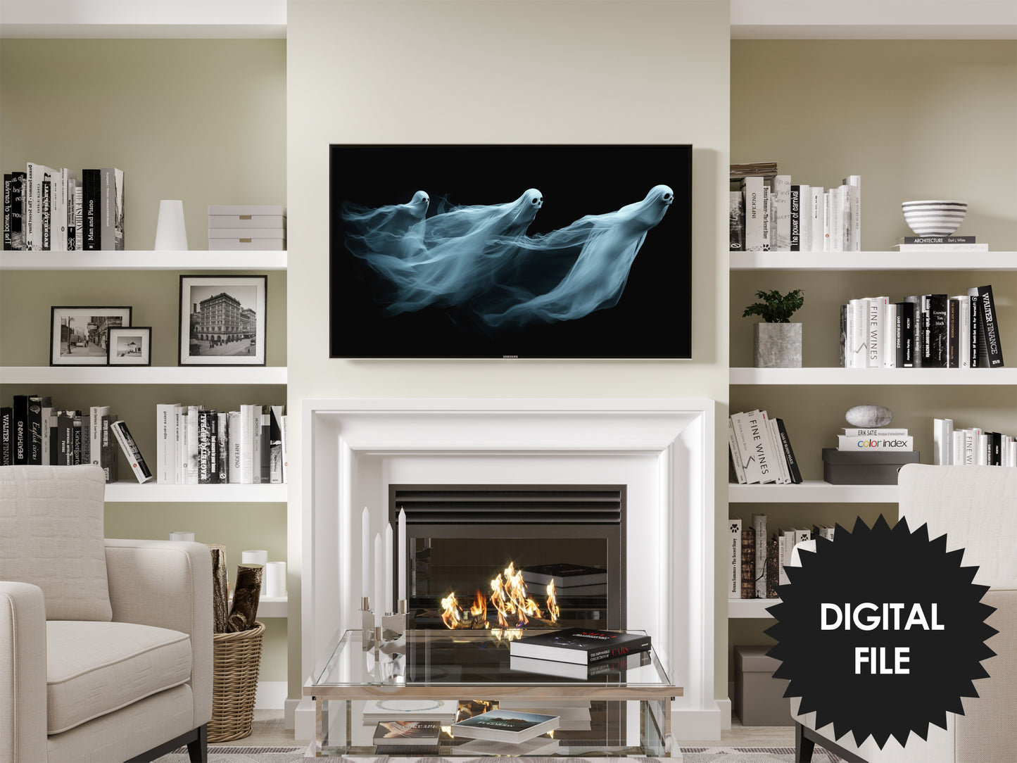 Samsung Frame TV Art, Three Spooky Ghosts Halloween Art, Digital Art, JPEG Image, 3840 x 2160 pixels, Instant Download