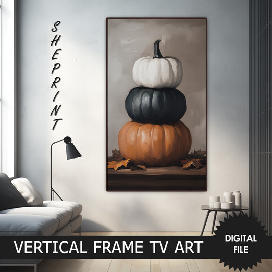 Samsung Vertical Frame TV Art, Three Pumpkins Autumn Thanksgiving Digital Art preview