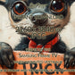 Samsung Vertical Frame TV Art, Cute Halloween Dog Holding Sign Trick Or Treat close up view