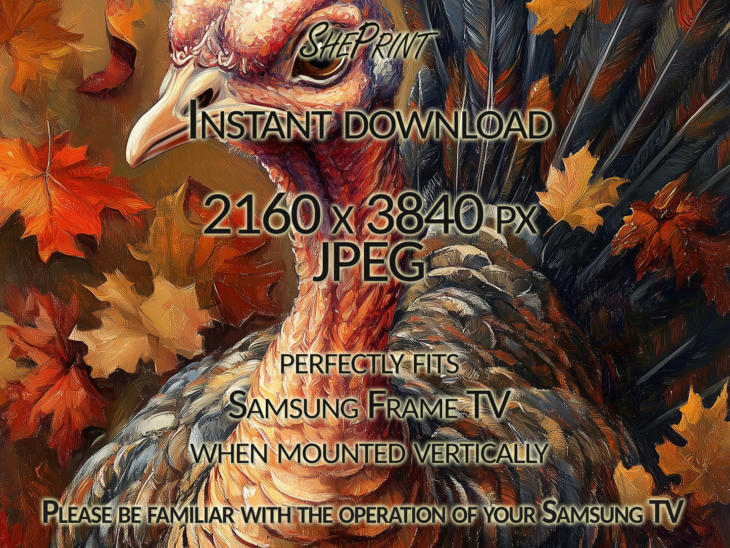 Samsung Vertical Frame TV Art, Turkey Autumn Thanksgiving Digital Art close up view