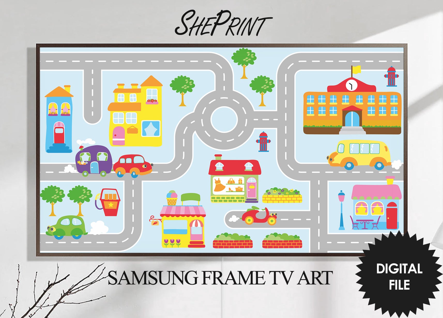 Samsung Frame TV Art Kids | Cute Colorful City Map | Children Tv Art | Digital TV Art | Frame TV Art For Kids | Instant Download