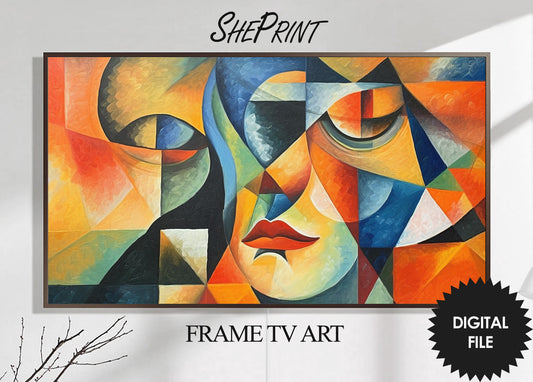 Samsung Frame TV Art, Colorful Cubism Abstract Art, Vibrant Colors, Oil Painting, Digital TV Art, Instant Download