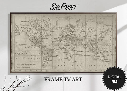 Samsung Frame TV Art | Old Vintage World Map | Digital TV Art | Instant Download