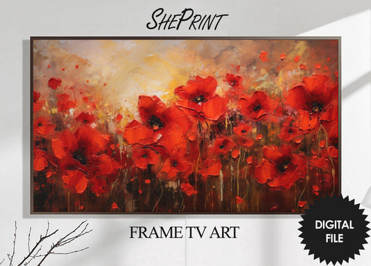 Samsung Frame TV Art Red Poppies, Abstract Art, Spring Floral Art, Flowers Oil Painting, Digital TV Art, Instant Download