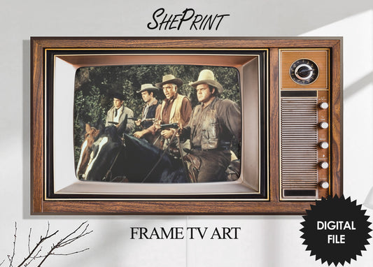 Samsung Frame TV Art Retro TV With Western Movie Image | Antique Old Television Wooden Case | Digital TV Art | Instant Download