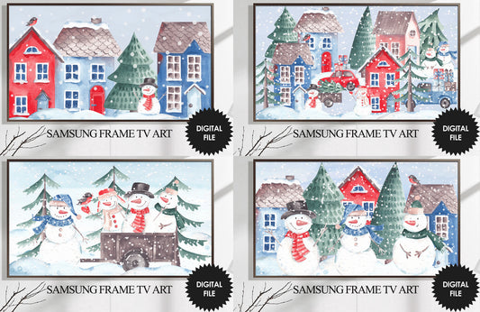 Samsung Frame TV Art Winter Bundle Set of 4, Christmas TV Art, Winter Scene Watercolor, 3840x2160 px JPGs, Digital TV Art, Instant Download