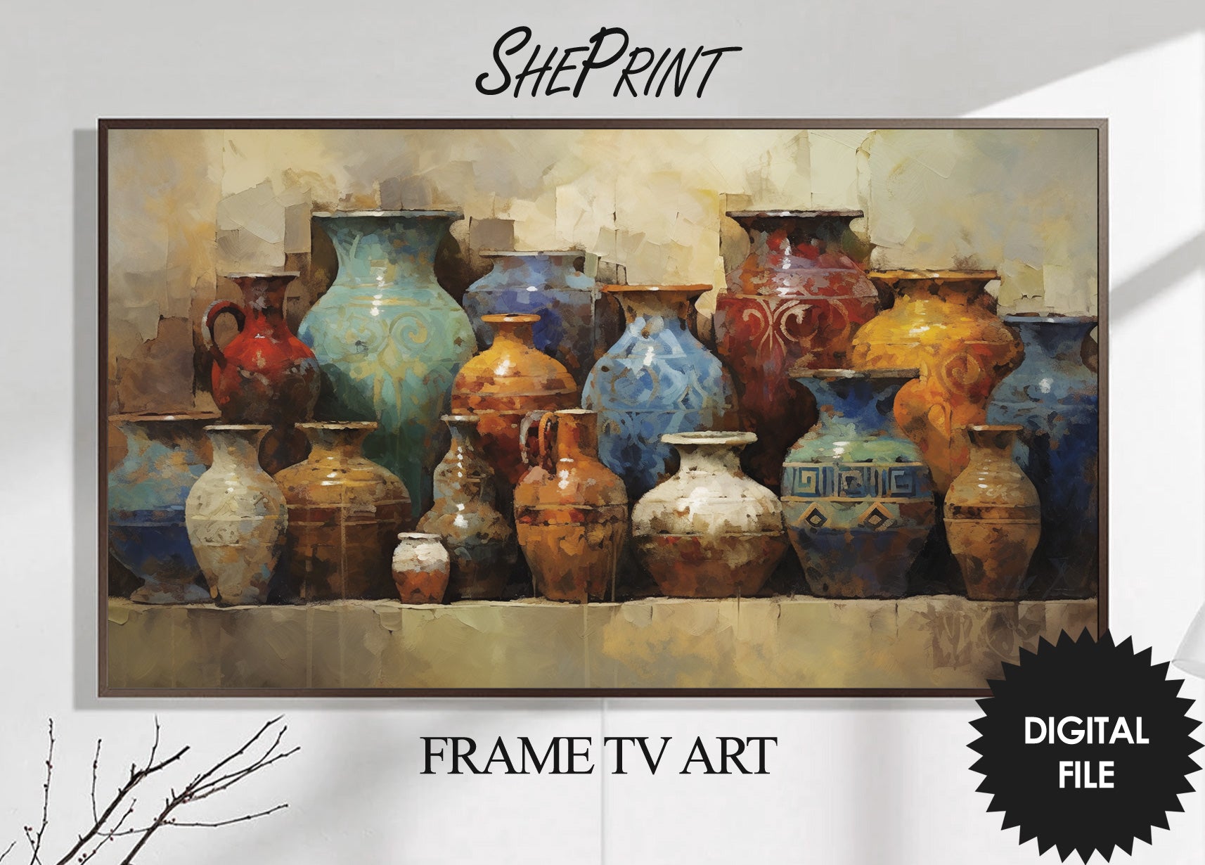 Samsung Frame TV Art Still Life Pottery Painting | Fall Earthy Neutral Tones | Digital TV Art | Instant Download