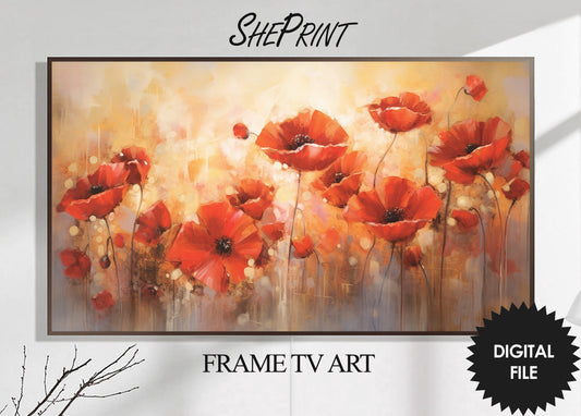 Samsung Frame TV Art Summer Poppies, Abstract Art, Summer Floral Art, Flowers Oil Painting, Digital TV Art, Instant Download