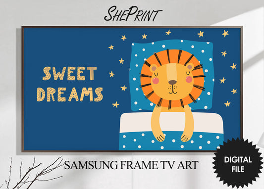 Samsung Frame TV Art Kids | Sweet Dreams | Nursery Digital TV Art | Frame TV art for Kids | Cute Lion | Good Night Art | Instant Download