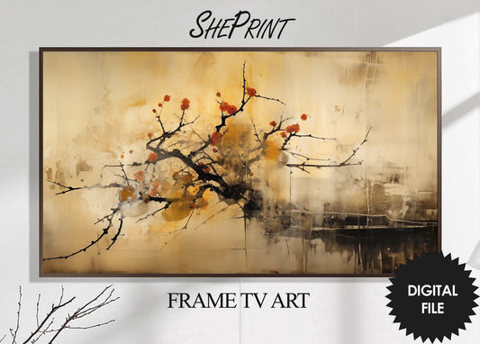 Frame TV Art, Wabi Sabi Art, Cherry Blossom Branch Abstract Art