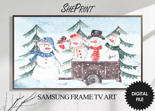 Frame TV Art Snowmen Party | Winter Scene TV Art | Kids Christmas Holiday Art | Digital TV Art | Instant Download