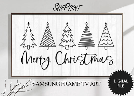 Frame TV Art Christmas Trees, Black And White Art, Digital TV Art, Instant Download