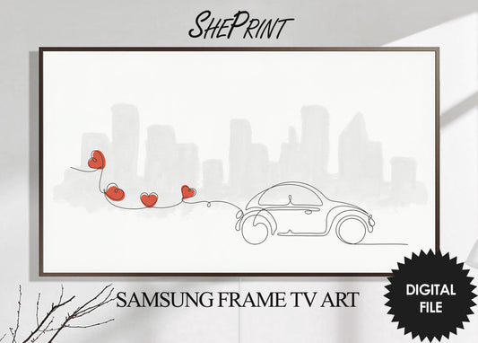 Valentines Day Samsung Frame TV Art | Minimalist Lineart Valentine Car | Digital TV Art | 3840 x 2160 pixels JPEG | Instant Download