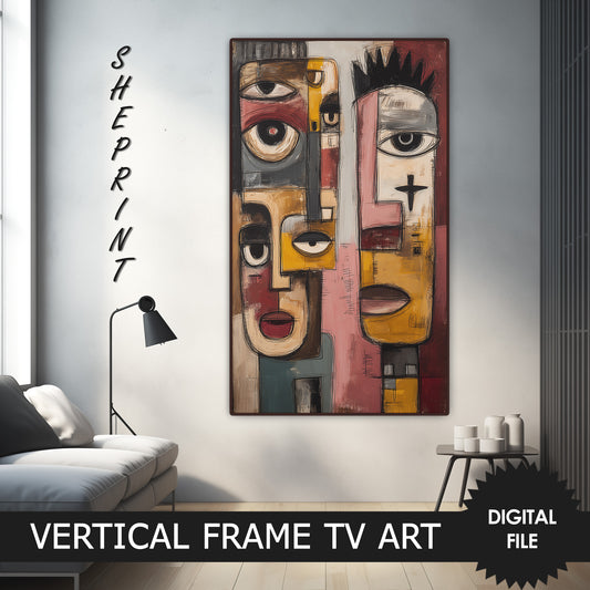 Vertical TV Art Two Faces Abstract Painting Digital Download