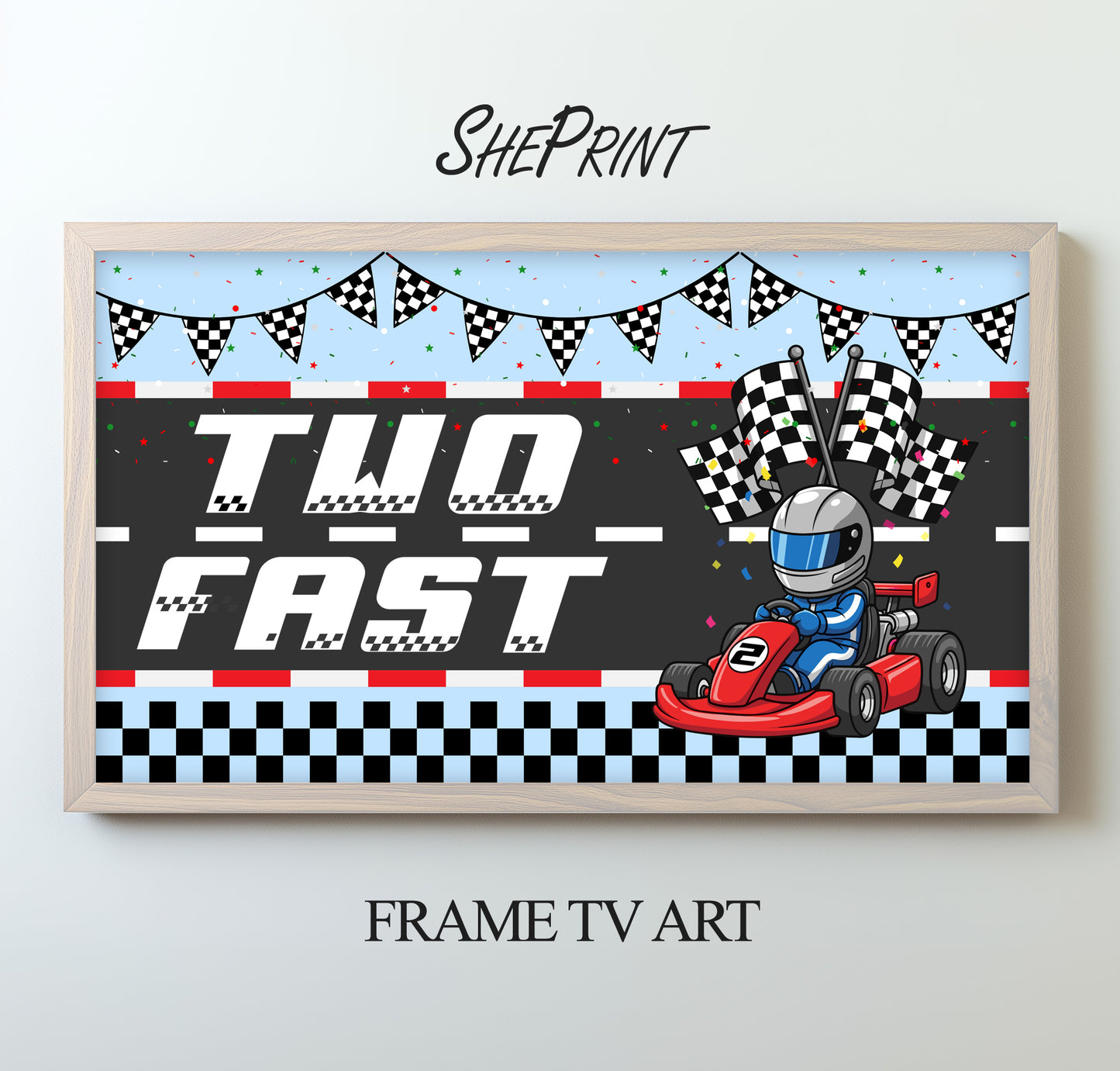 Two Fast Samsung Frame TV Art | Happy Birthday Racing Car Art For Boys Set of 2. Dark blue version preview.