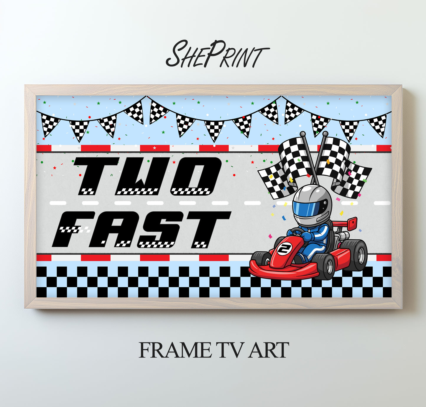 Two Fast Samsung Frame TV Art | Happy Birthday Racing Car Art For Boys Set of 2. Light blue version preview.
