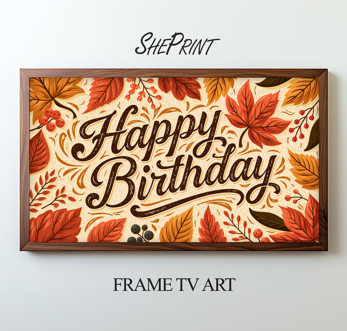 Happy Birthday Fall Frame TV Art | Digital TV Art | 3840 x 2160 pixels JPEG | Instant Download
