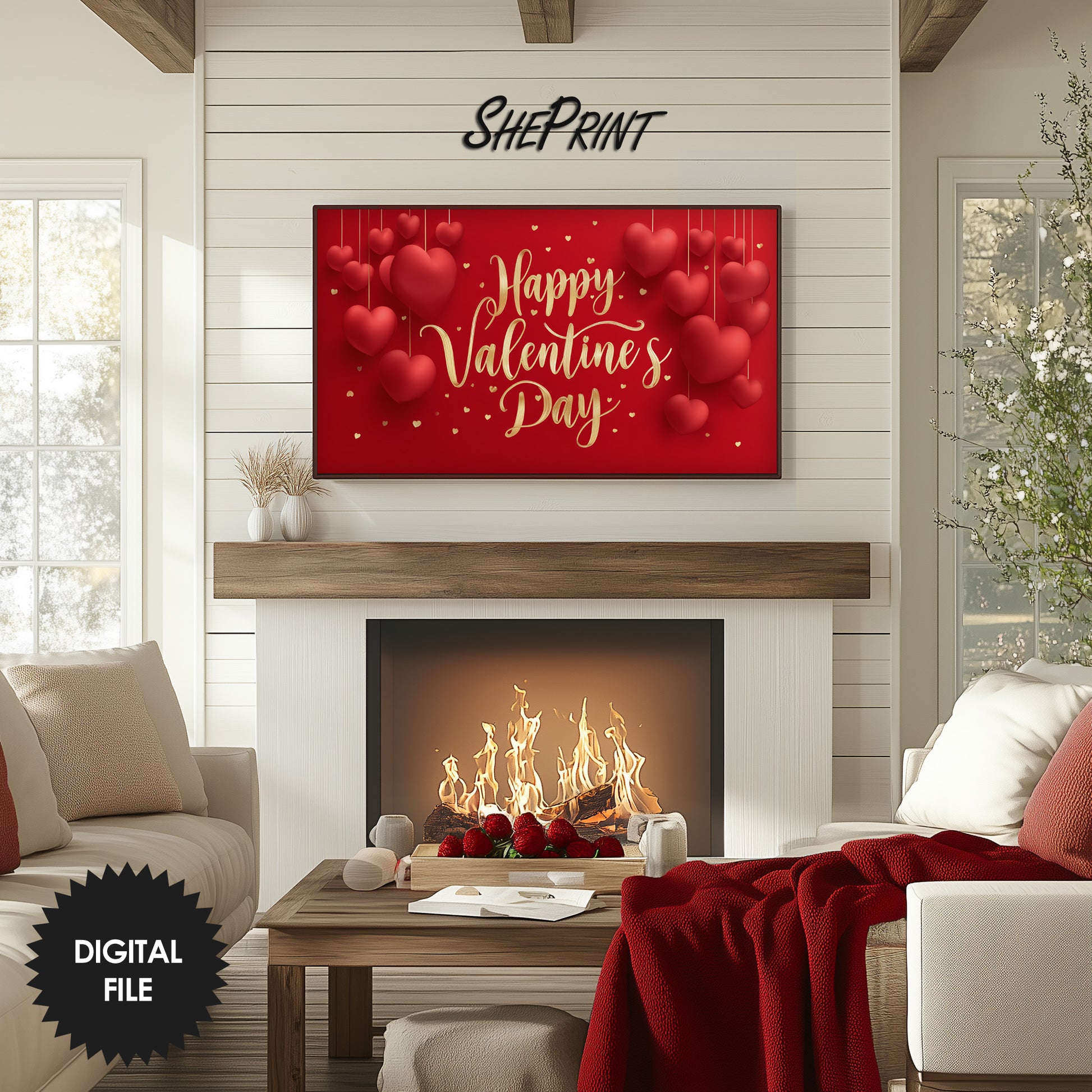 Happy Valentine's Day Banner | Samsung Frame TV Art preview on screen