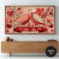 Valentines Day Samsung Frame TV Art | Vintage Naive Folk Birds Painting preview 2