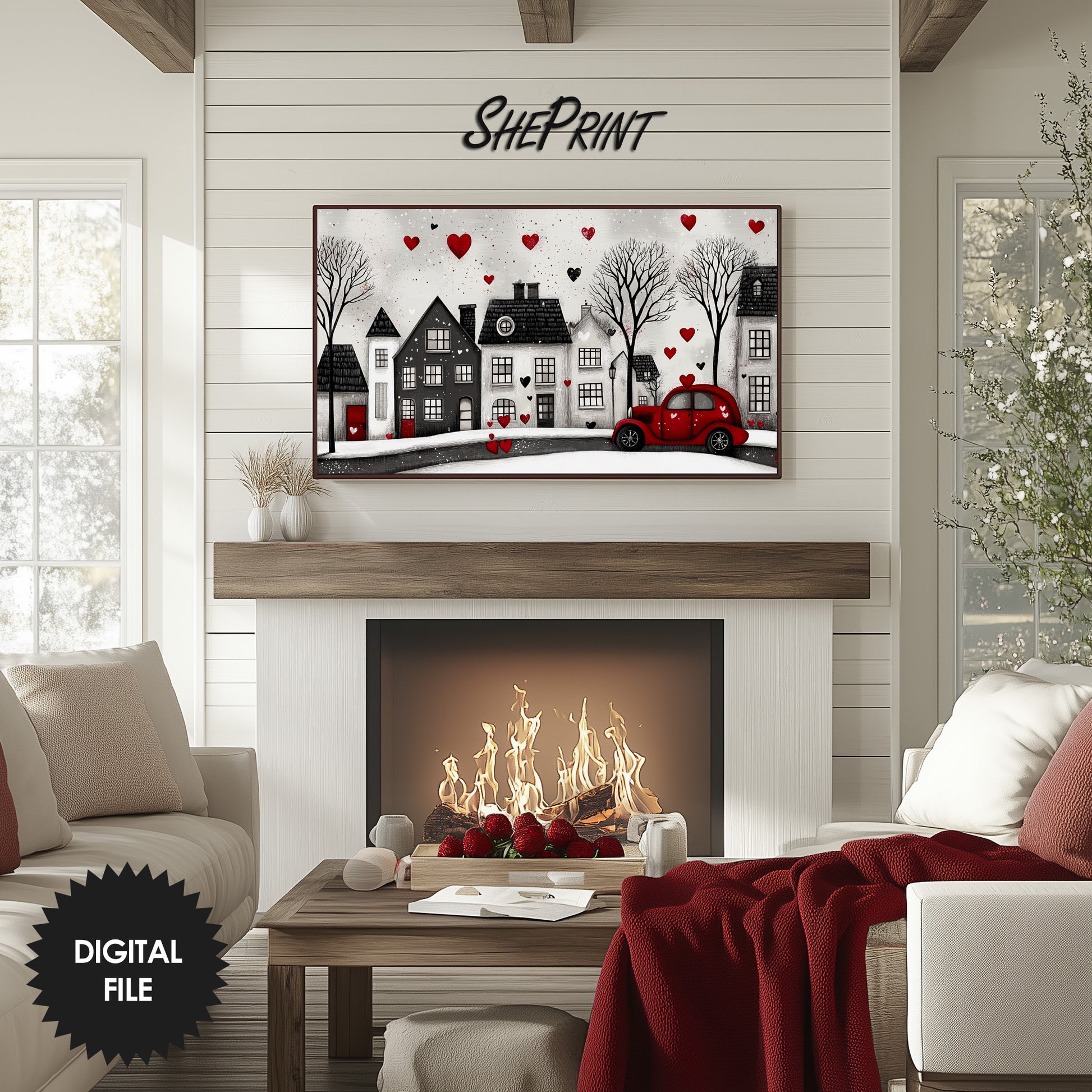 Frame TV Art Cute Red Valentine's Day Car review in modern living room