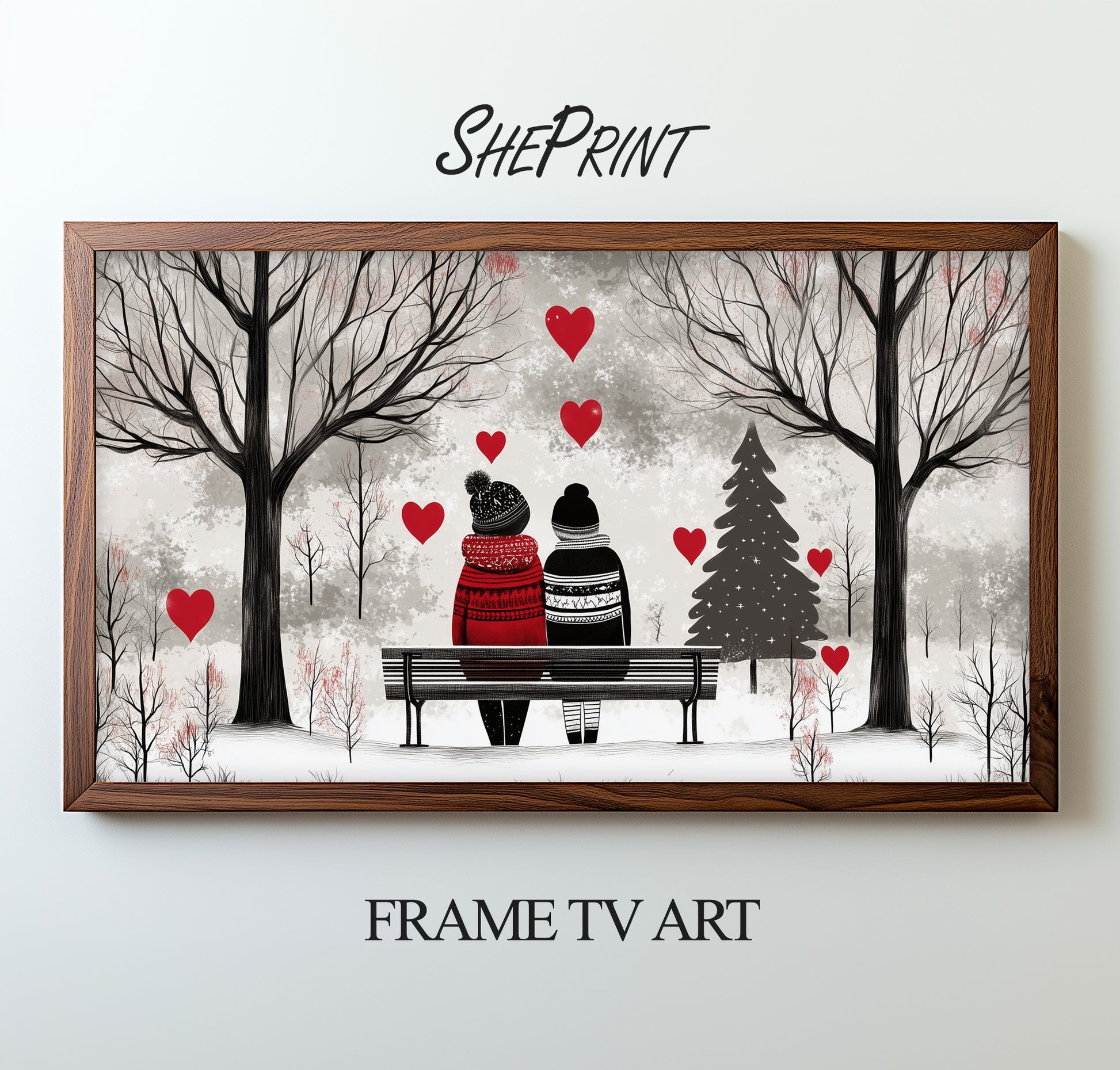 Frame TV Art Cute Valentine's Couple On Bench