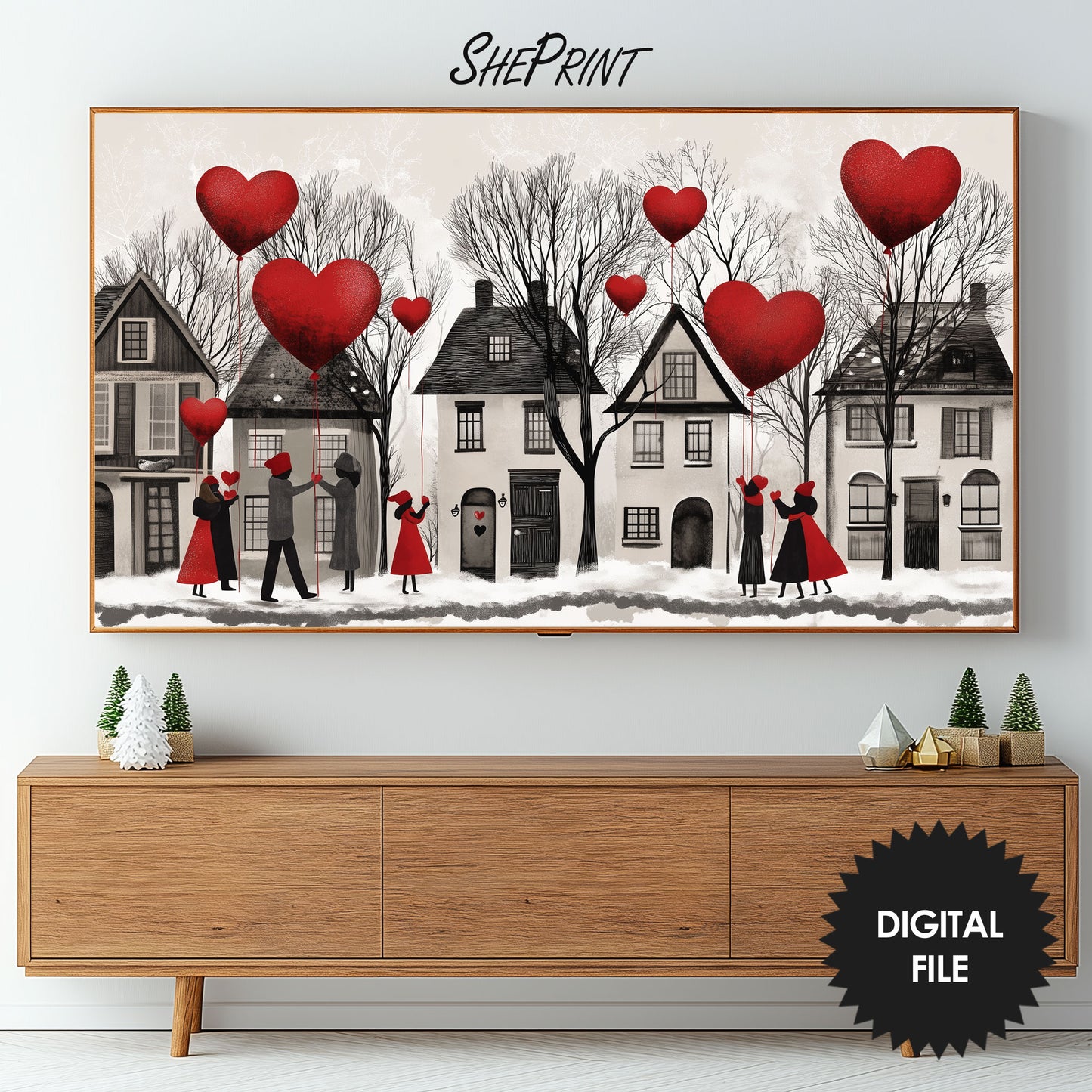 Cute Valentine's Town Frame TV Art