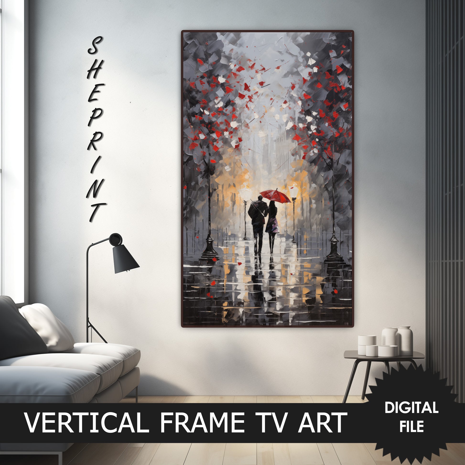 Valentines Day Couple, Vertical Frame TV Art, Happy Valentines Day Abstract Art preview on samsung frame tv when mounted vertically