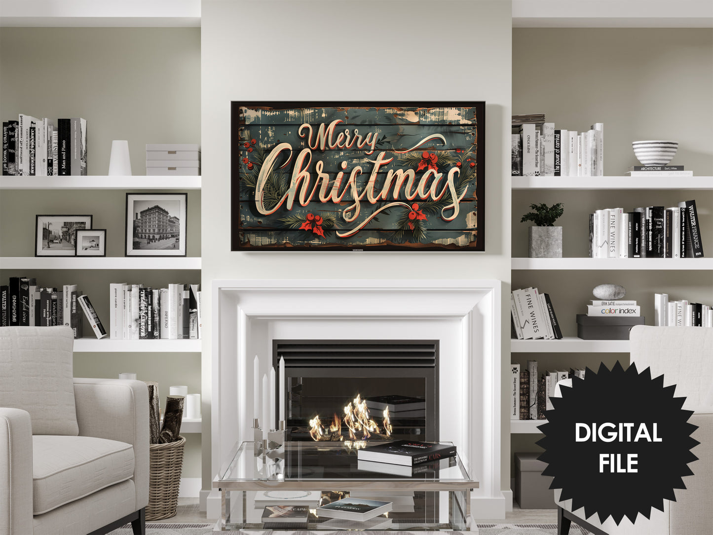 Samsung Frame TV Art Vintage Merry Christmas Sign preview