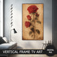 Vertical Frame TV Art, Red Rose Vintage Art preview on Samsung Frame Tv when mounted vertically