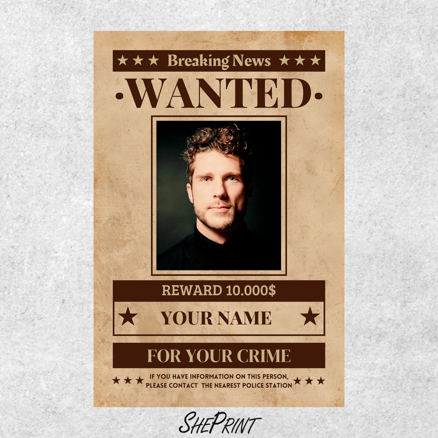 Simple Personalized Wanted Poster, With Your Photo, Name and Crime, Ready in 1-2 Days, Print Up To 24x36inch, For Horizontal or Vertical Photo