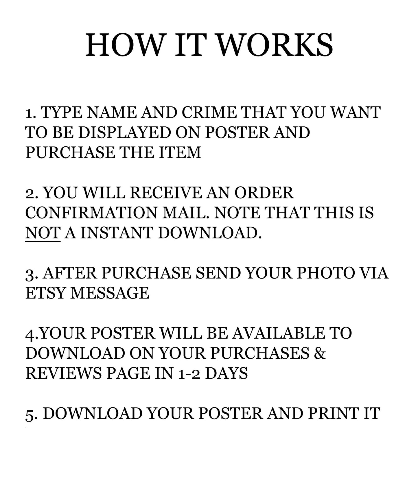 Simple Personalized Wanted Poster, With Your Photo, Name and Crime, Ready in 1-2 Days, Print Up To 24x36inch, For Horizontal or Vertical Photo