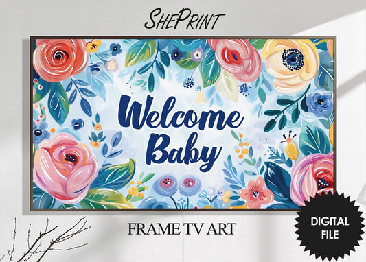 Baby Shower Frame TV Art | Welcome Baby TV Display | Gender Neutral Baby Shower Party Decor, preview on Frame TV