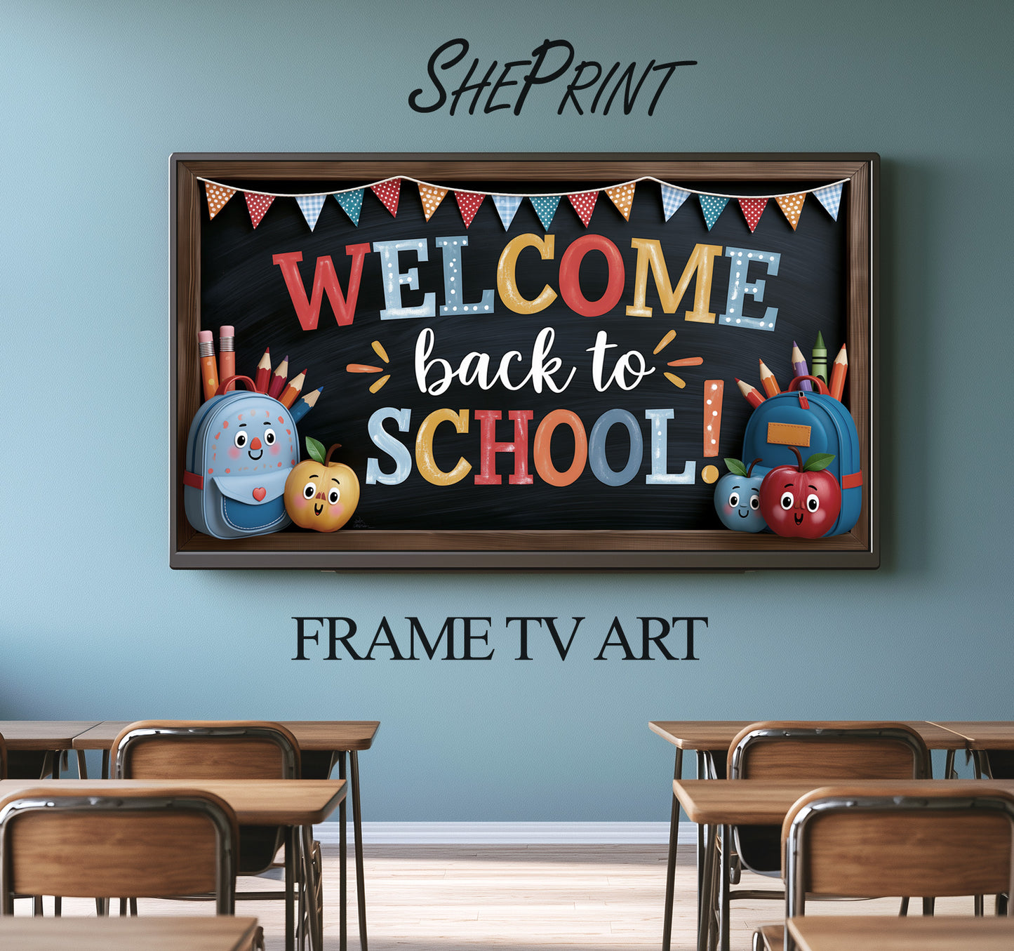 Welcome Back to School | Classroom TV Backdrop | 3840x2160px JPEG Digital Download preview in classroom
