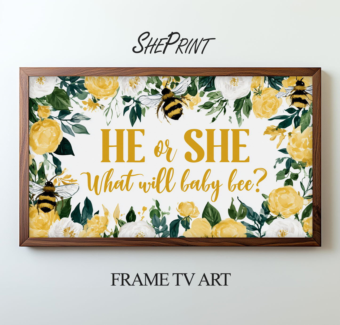 He or She What Will Baby Bee? Gender Reveal Baby Shower Party TV Backdrop | Digital Download