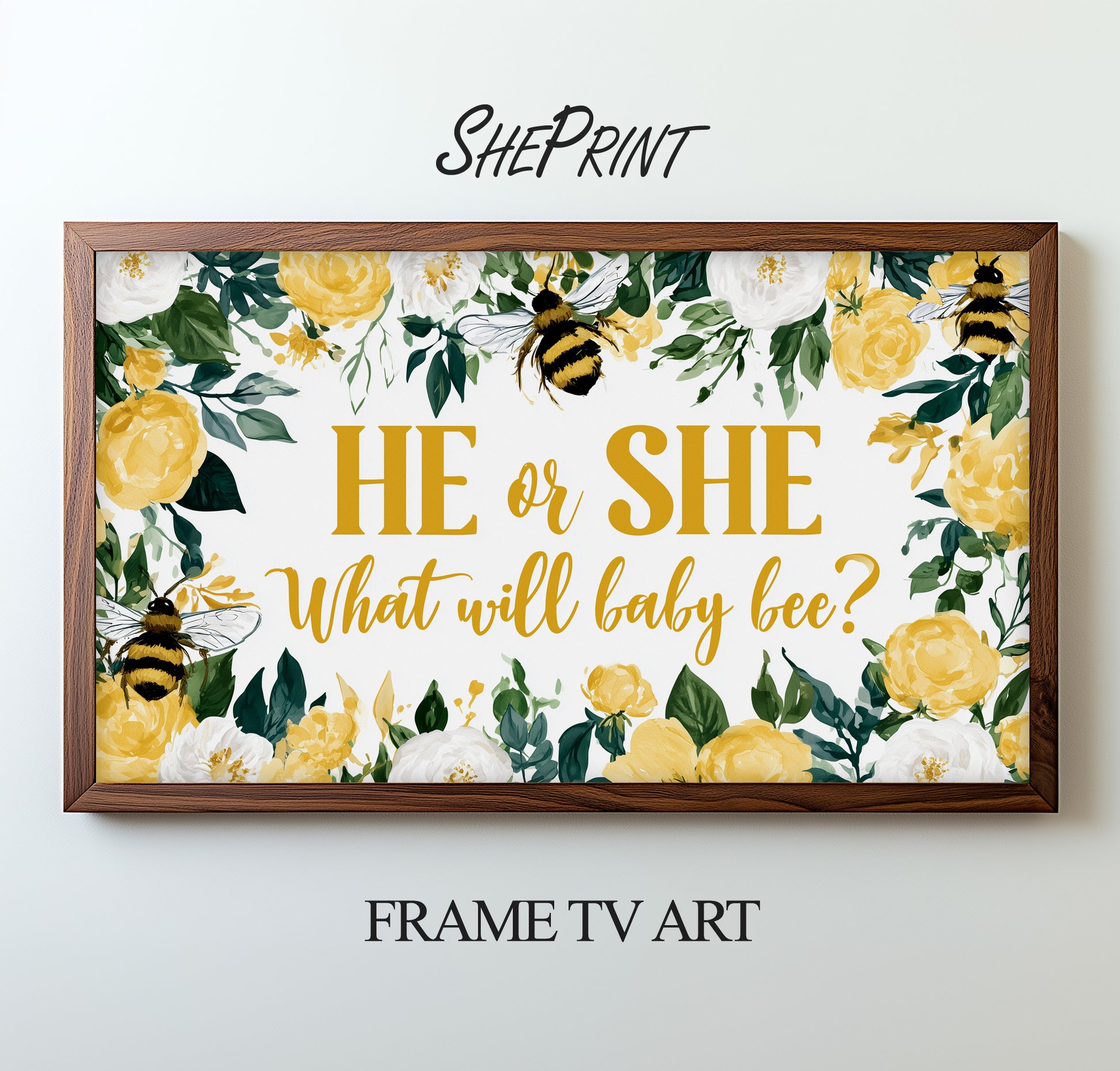 He or She What Will Baby Bee? Gender Reveal Baby Shower Party TV Backdrop | Digital Download