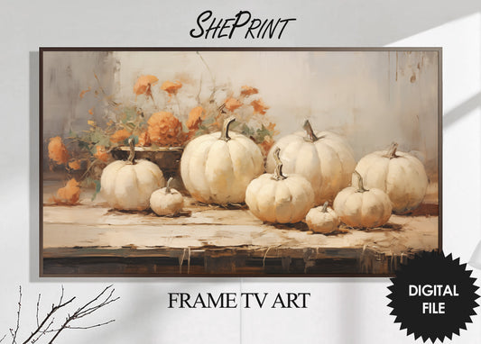 White Pumpkins Frame TV Art, Thanksgiving TV Art, Instant Download