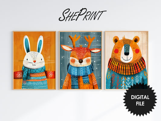 Printable Kids Room or Nursery Wall Art, Winter Animals Art, Set of 3 preview