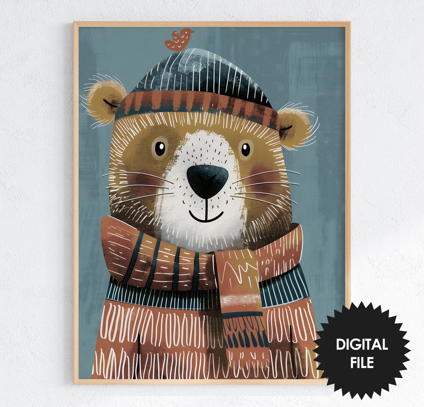 Nursery Wall Art, Winter Animals Kids Room Art, Bear print preview - desaturated