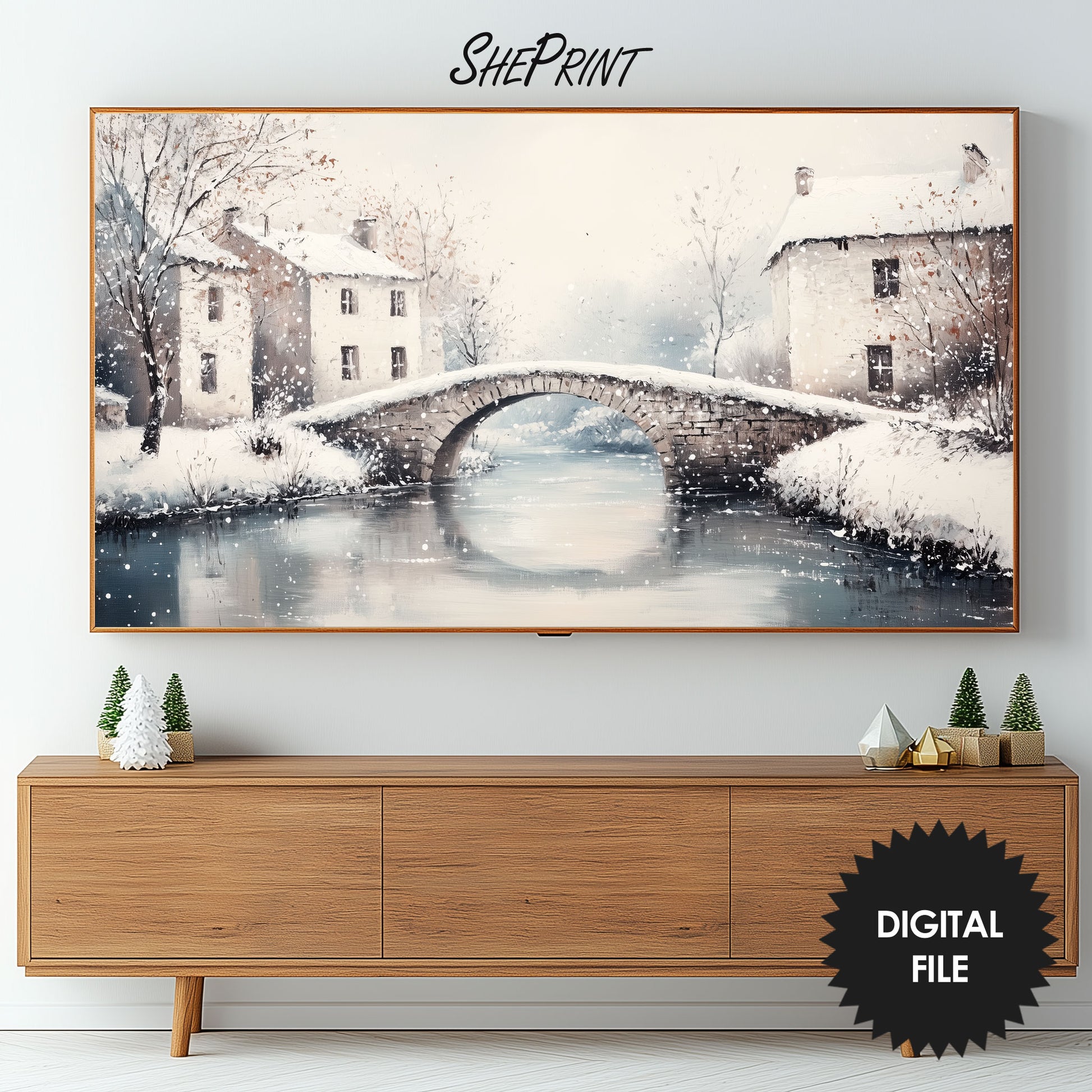 Winter Bridge Frame TV Art preview on screen