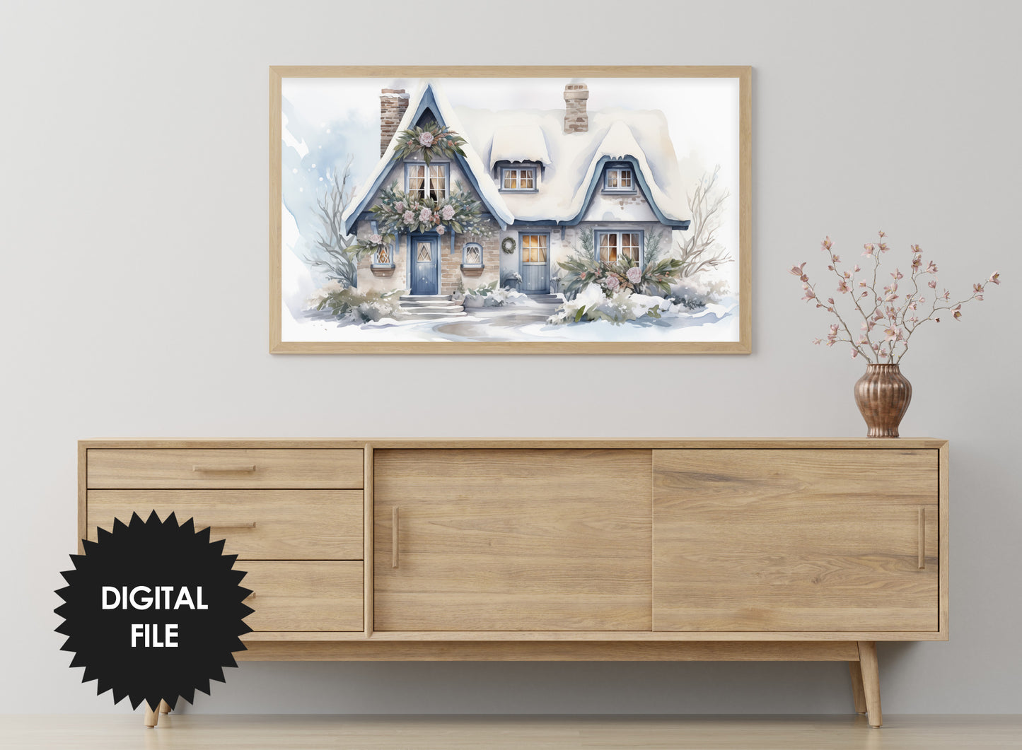 Christmas Frame TV Art | Dreamy Winter Cottage | Digital TV Art | Digital Watercolor Painting | Instant Download JPEG